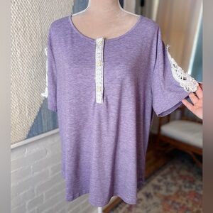 Loveu Dear Heathered Purple Lacy Button Knit Shirt